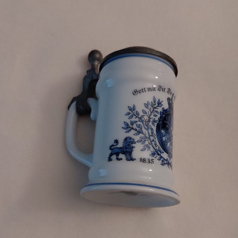 Blue and White Ceramic Beer Stein - Picture 2 of 7